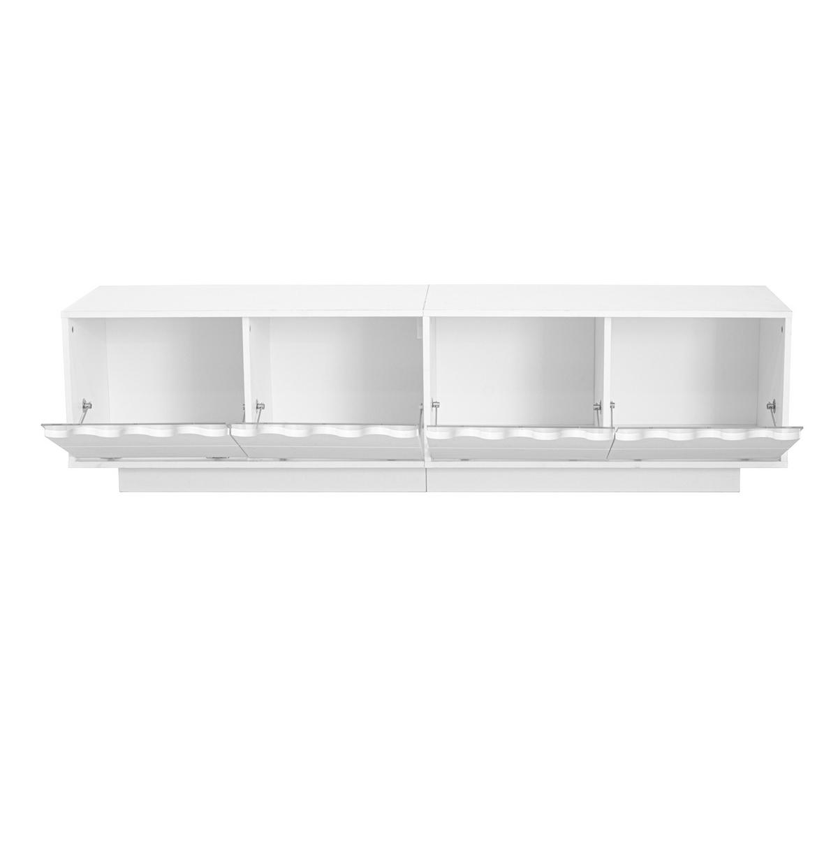 TV-SCHRANK 170/40/45 cm mit 4 Türen, Wellen-Design und Glasregalen aus MDF und Spanplatte, Weiß - Weiß, Holzwerkstoff (170/40/45cm) - Redom