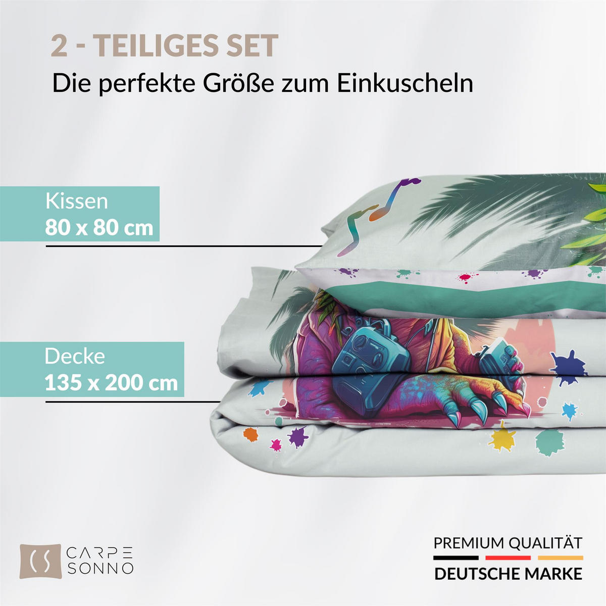 KINDERBETTWÄSCHE 135x200 cm Dino Dinosaurier aus 100% Baumwolle - Leuchtet um Dunkeln - Grün, Textil (135/200cm) - Carpe Sonno