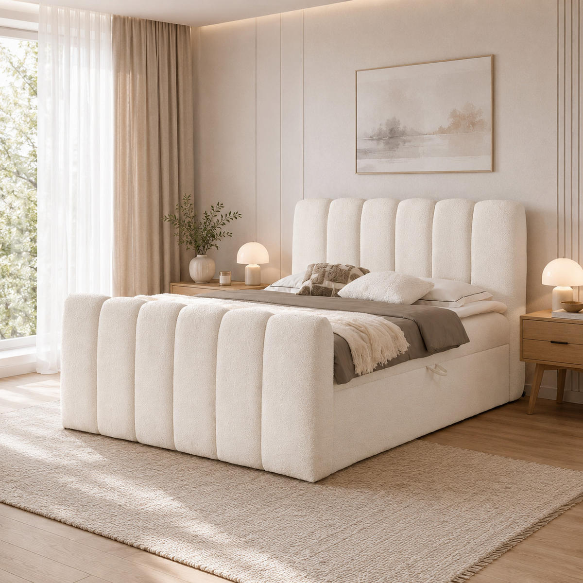 BOXBETT mit Topper und Stauraum 120x200 cm in Creme - Creme, Textil (120/200cm) - Home Collective
