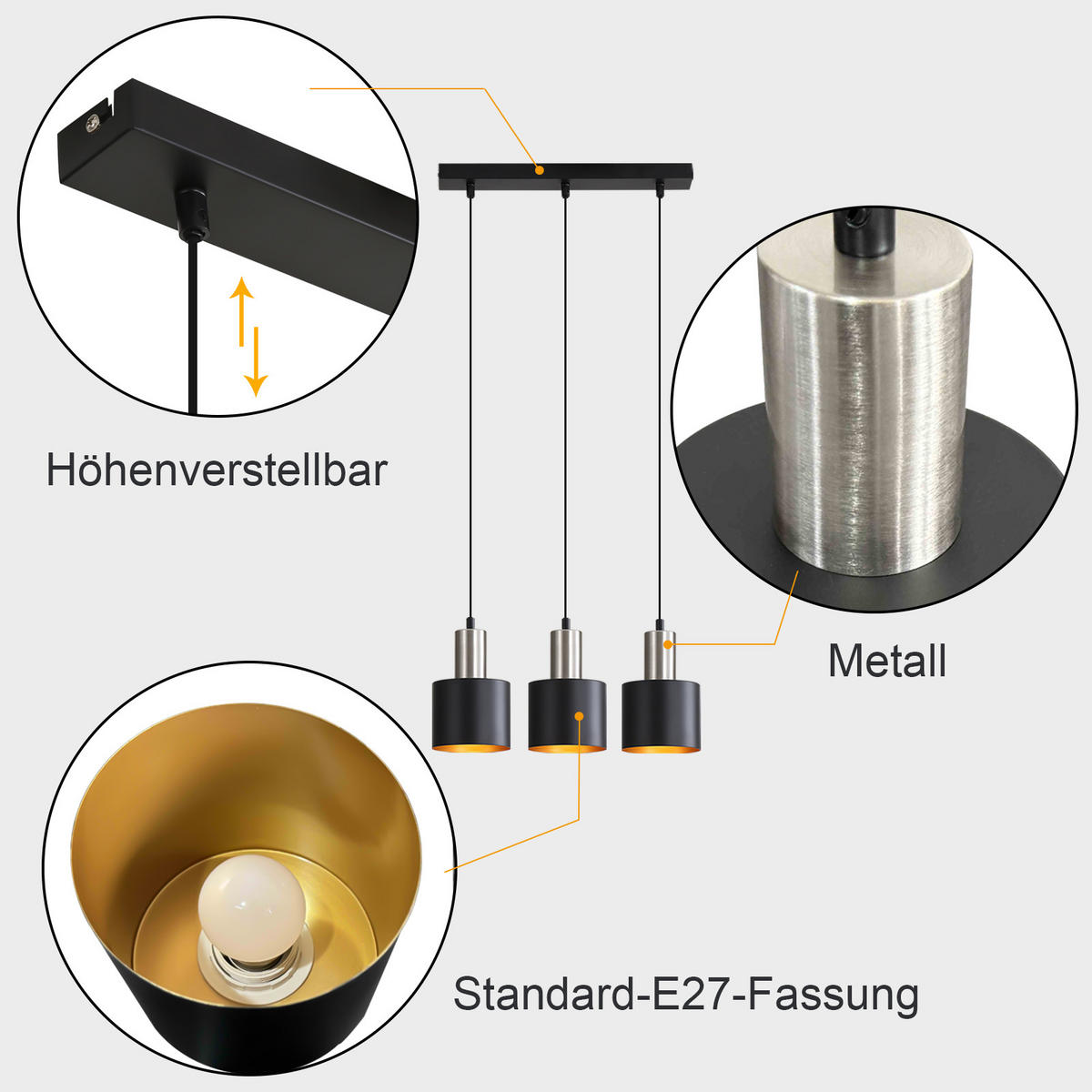 PENDELLEUCHTE Kaelthira 40/12/173.5 cm - Schwarz, Metall (40/12/173.5cm) - ZMH