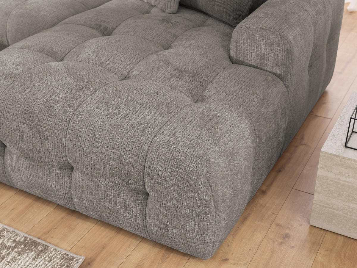 WOHNLANDSCHAFT Kozy im Bumpy-Design mit fester Rückenlehne aus weichem Taupe Chenille-Stoff - Taupe/Schwarz, Holz/Kunststoff (323/79/161cm) - S-Style Möbel