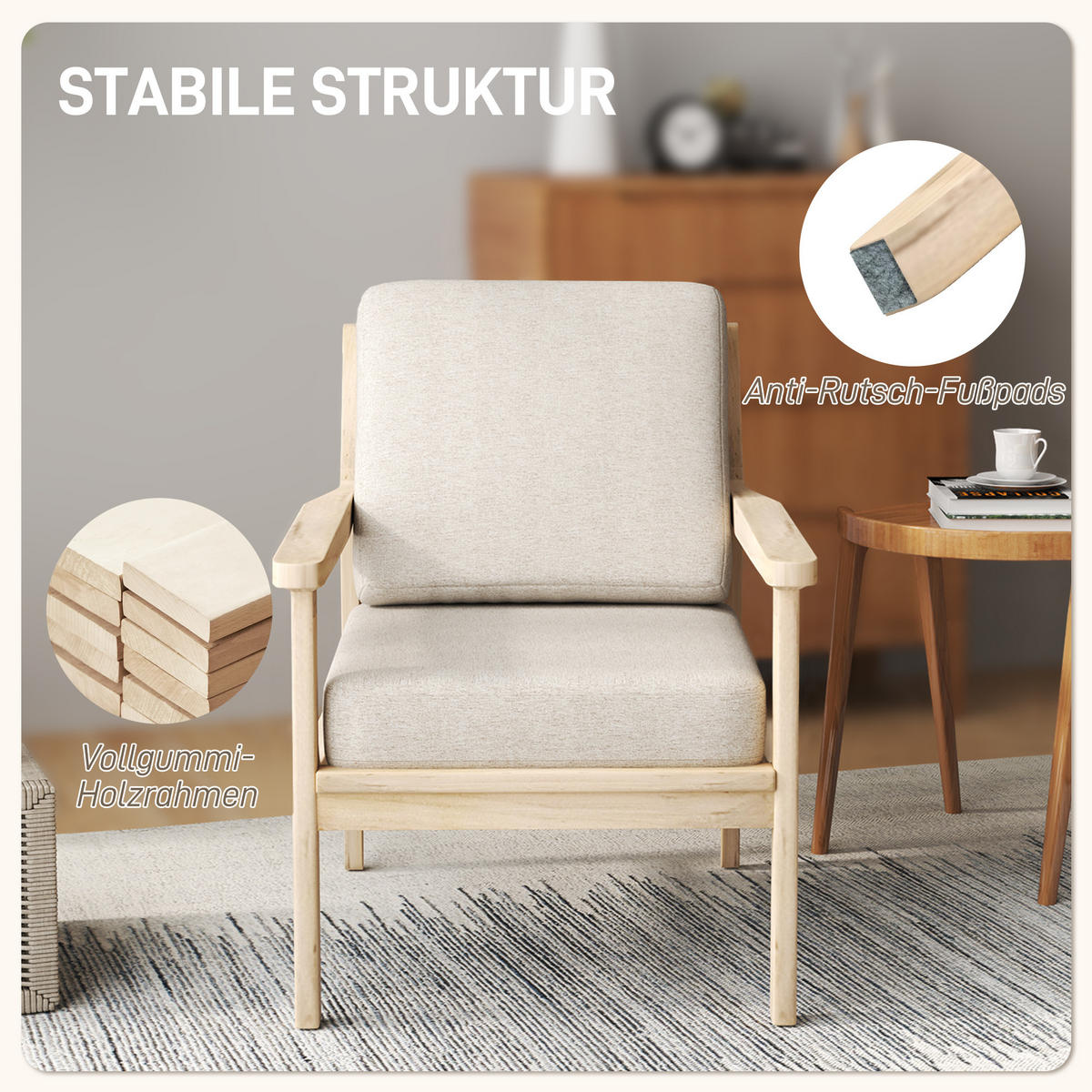 SESSEL Loungesessel mit Leinenoptik, Beige - Beige, Kunststoff (62/82/82cm) - HOMCOM