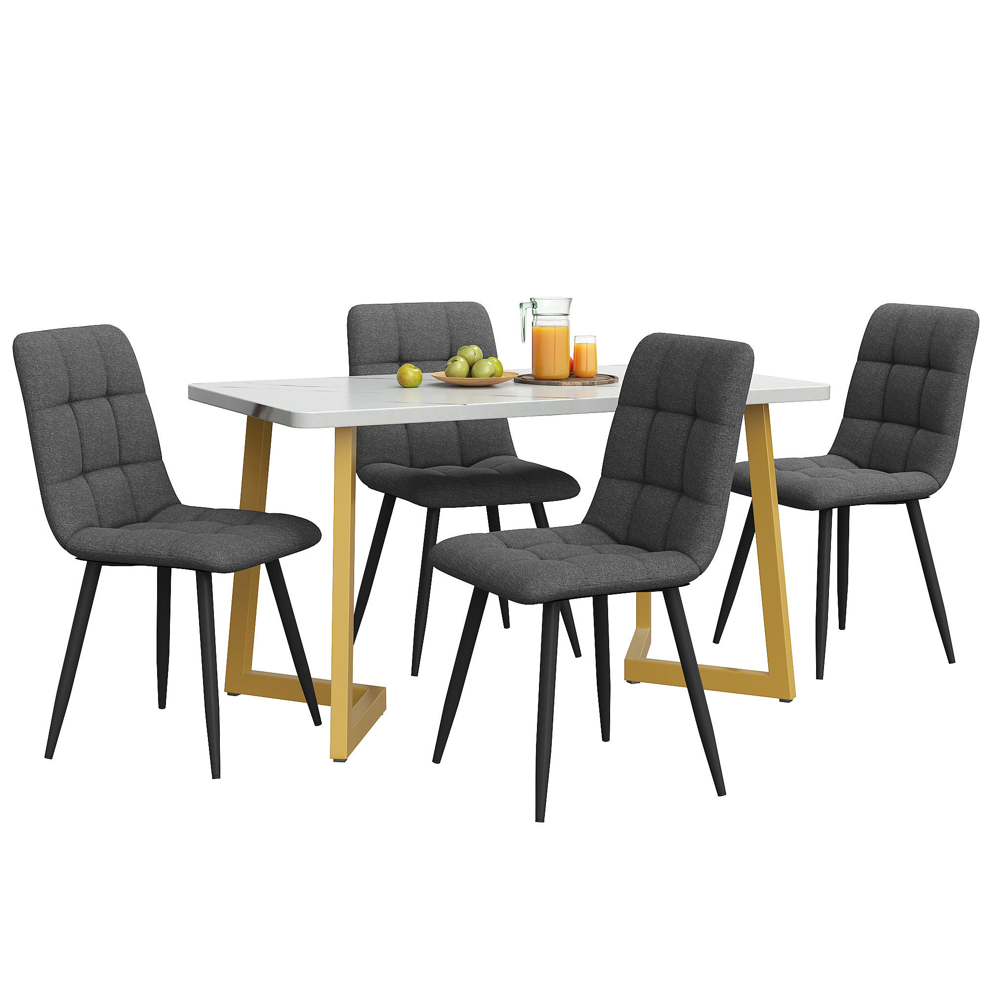 JÍDELNÍ SESTAVA 117cm 4 Židle Obdélník Len Zlatá - různobarevná, kompozitní dřevo (117/75/68cm) - FLIEKS