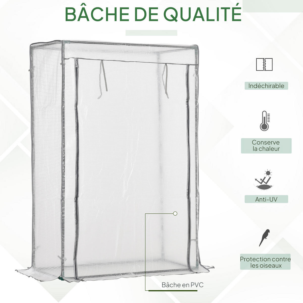 GEWÄCHSHAUS DE-12024 mit PE-Bâche und Reißverschlusstür Weiß - Weiß, Kunststoff (50/150/100cm) - ComfortXL