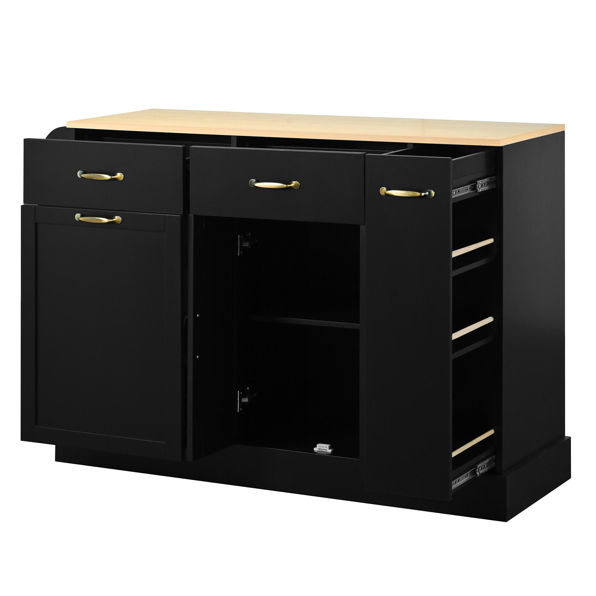 SIDEBOARD mit Abfallfach, Gewürzregal und Schubladen, Schwarz - Schwarz, Holzwerkstoff (133.5/86/40cm)