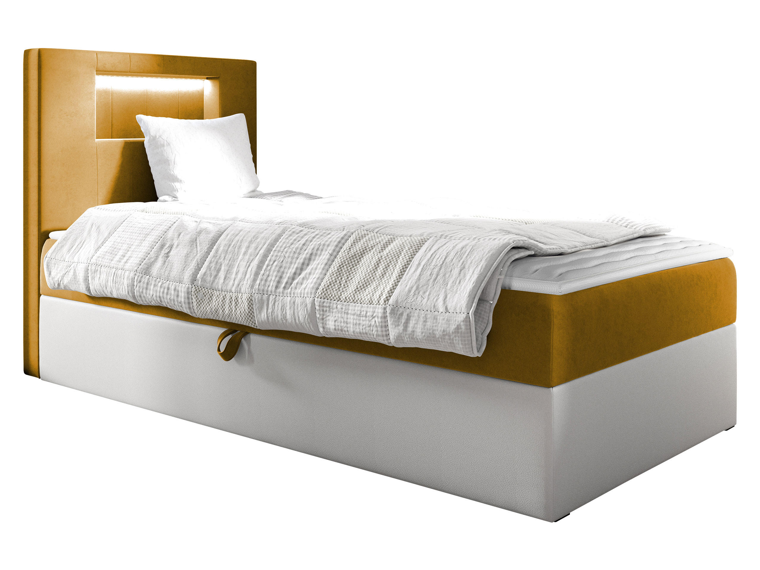 BOXBETT Gold Junior 1, Seite zum Öffnen des Bettkastens: Links - Gelb/Weiß, Holz (90/200cm) - MIRJAN24