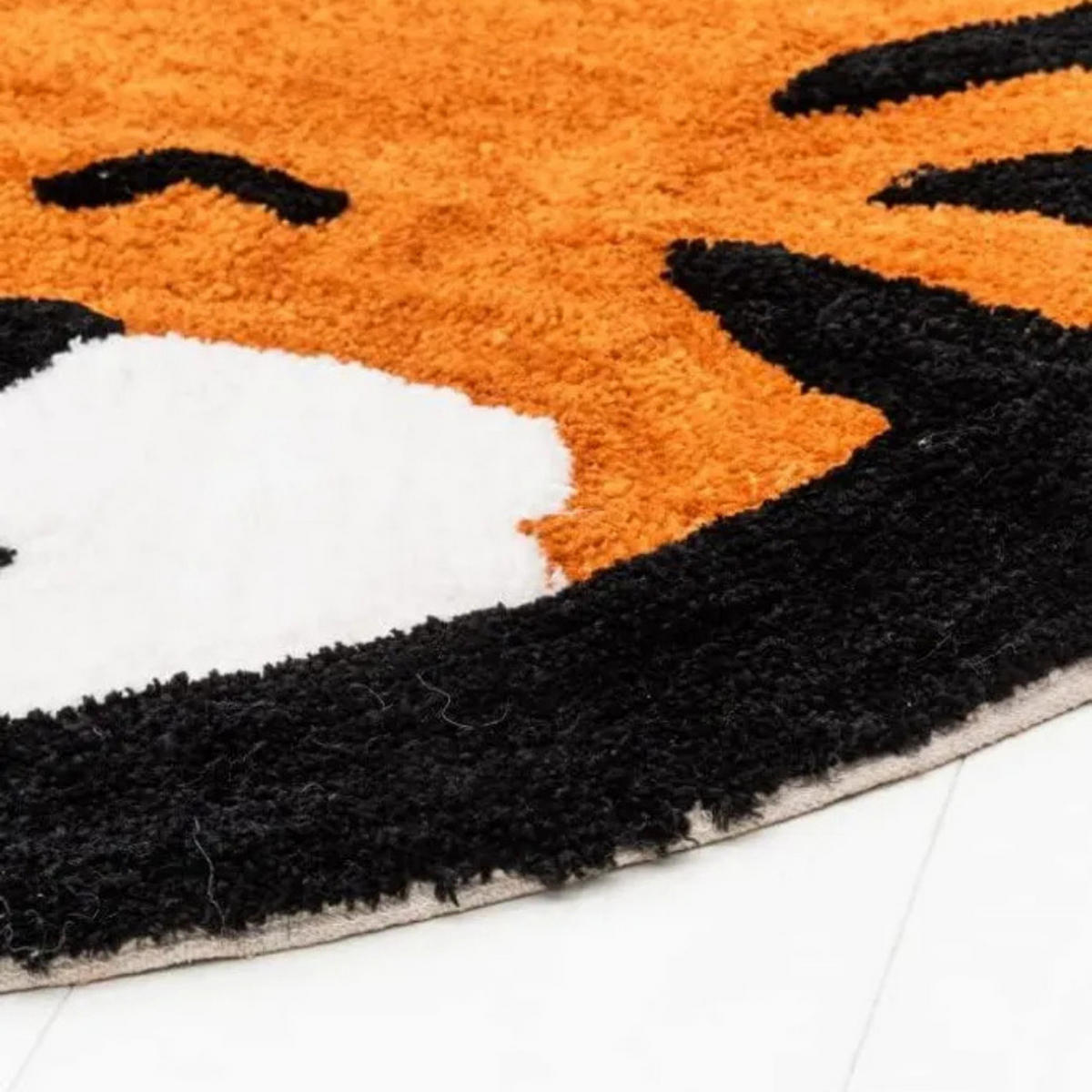 KINDERTEPPICH Tiger Rund Ø100 cm Schwarz Orange Weich Waschbar Kinderzimmer - Schwarz/Orange, Textil (100/100cm) - JUNG