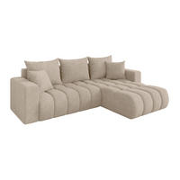 ROHOVÁ SEDAČKA s funkcí spaní, otoman vpravo MILA-L-v1 277x195x86 béžová velur - černá/Sahara, kompozitní dřevo/textil (277/194cm) - ALTDECOR