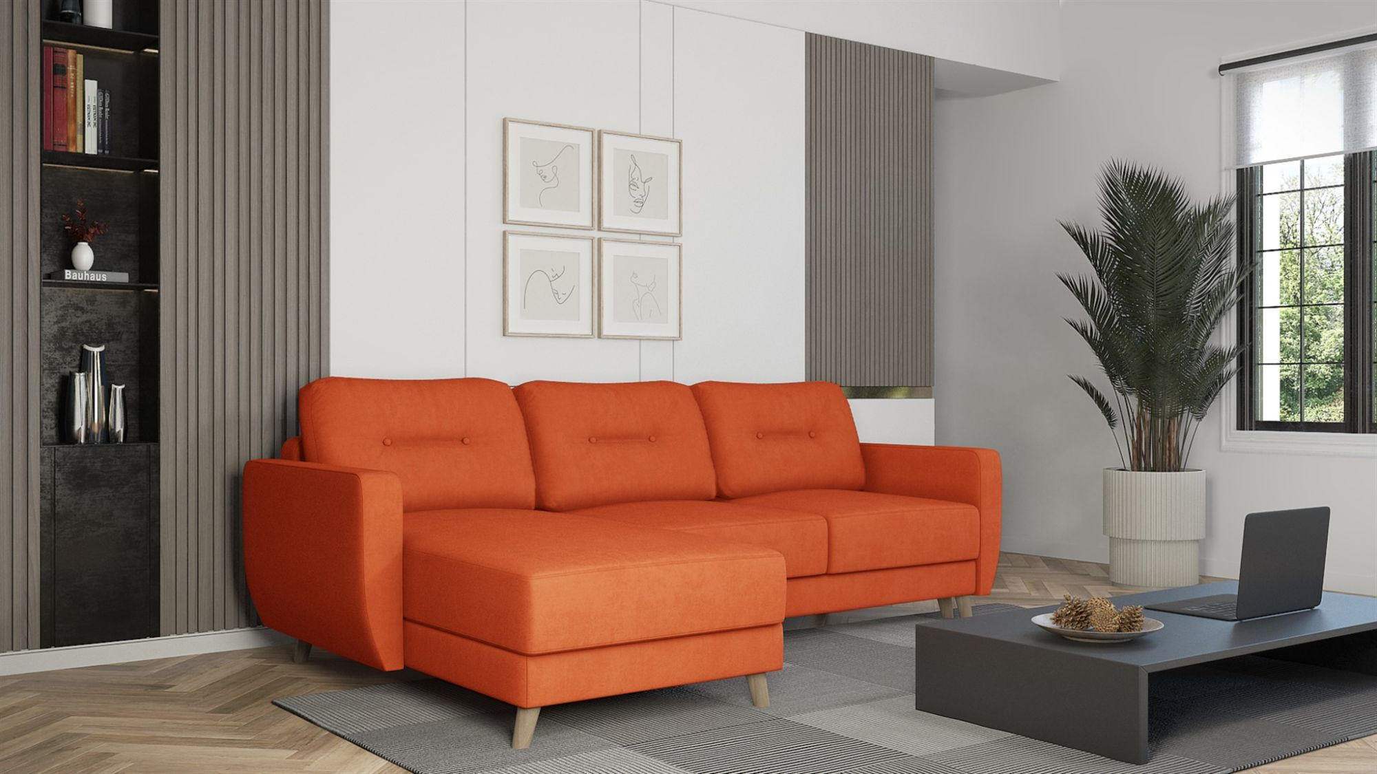 ECKSOFA Marlies In Opera Velvet - Orange, Holzwerkstoff/Textil (233/140cm) - Fun Möbel