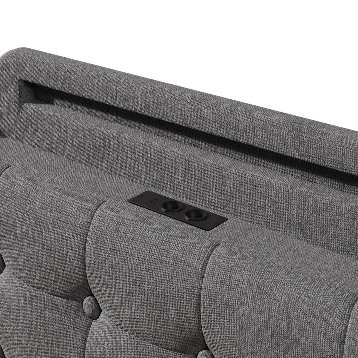 ČALÚNENÁ posteľ z ľanu 140x200 cm sivá s LED osvetlením, hydraulickým úložným priestorom a USB+USB-C - sivá, textil (140/200cm) - Modfu