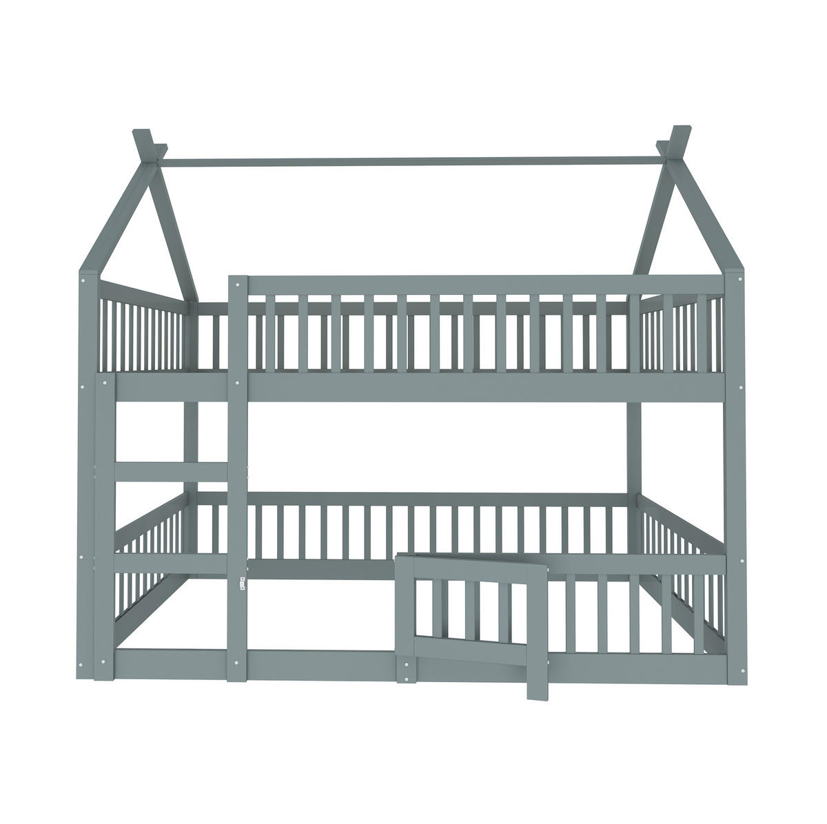 ETAGENBETT 140/200 cm Grau Massivholz mit Treppe und Hochsicherheitzaund - Grau, Holz (140/200cm) - OKWISH