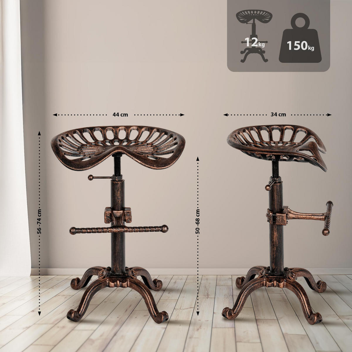 BARHOCKER Metall Bronze - Bronzefarben, Metall (44/56/34cm) - CLP