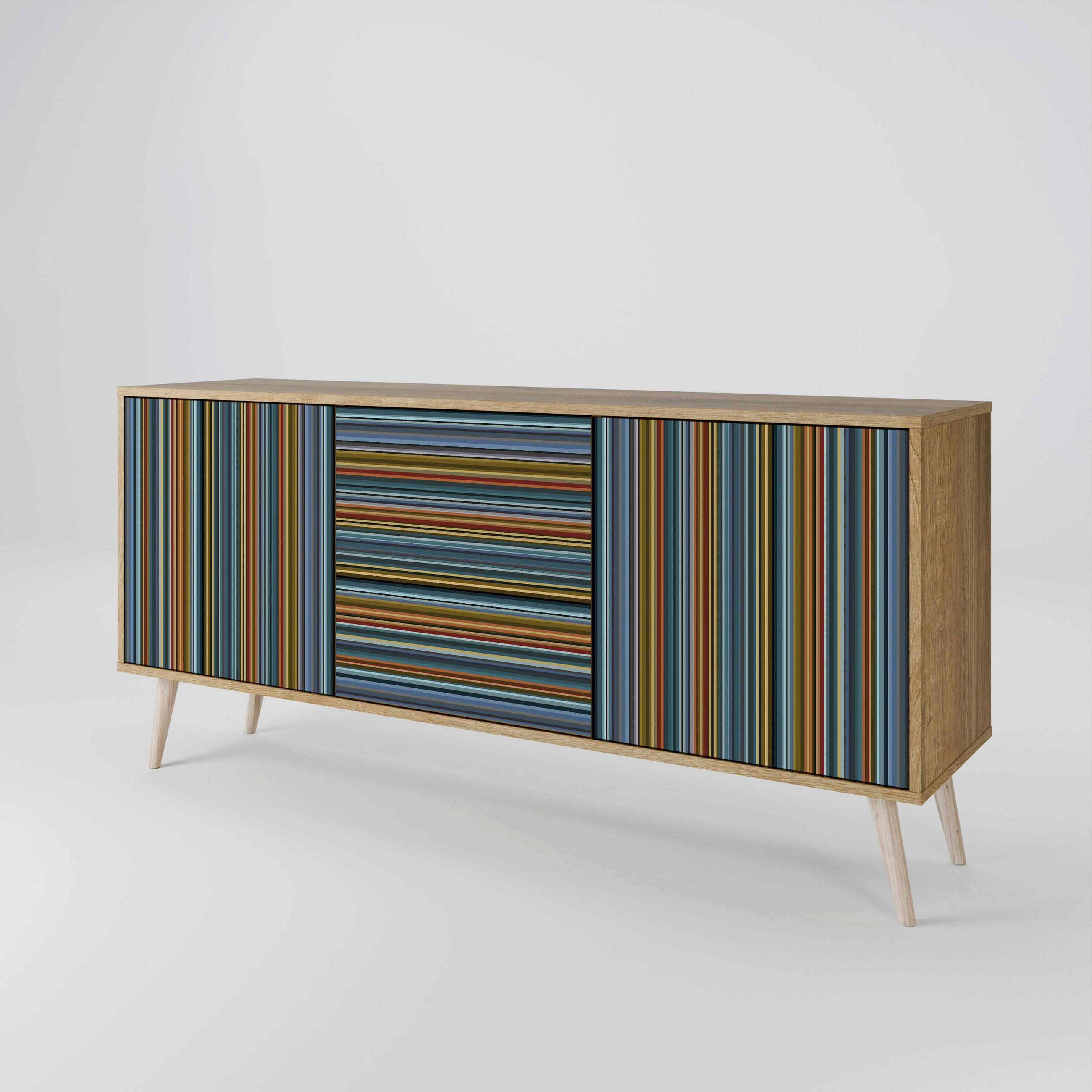 SIDEBOARD LINEOUT SPECTRUM, Eicheneffekt, 164,5x42x77,5 cm, 3 Türen - Eichefarben/Buchefarben, Holzwerkstoff/Buchenholz (164.5/77.5/42cm) - SpaceRebels