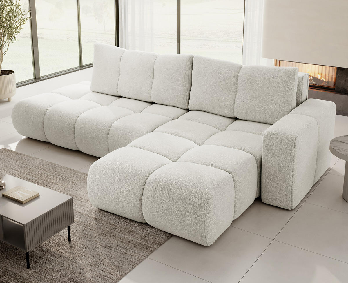 ECKSOFA L Form Hosio Cremefarbton 286/177/88 cm Rechts mit Schlaffunktion - Hellgrau/Schwarz, Kunststoff/Textil (286/177cm) - AX Living