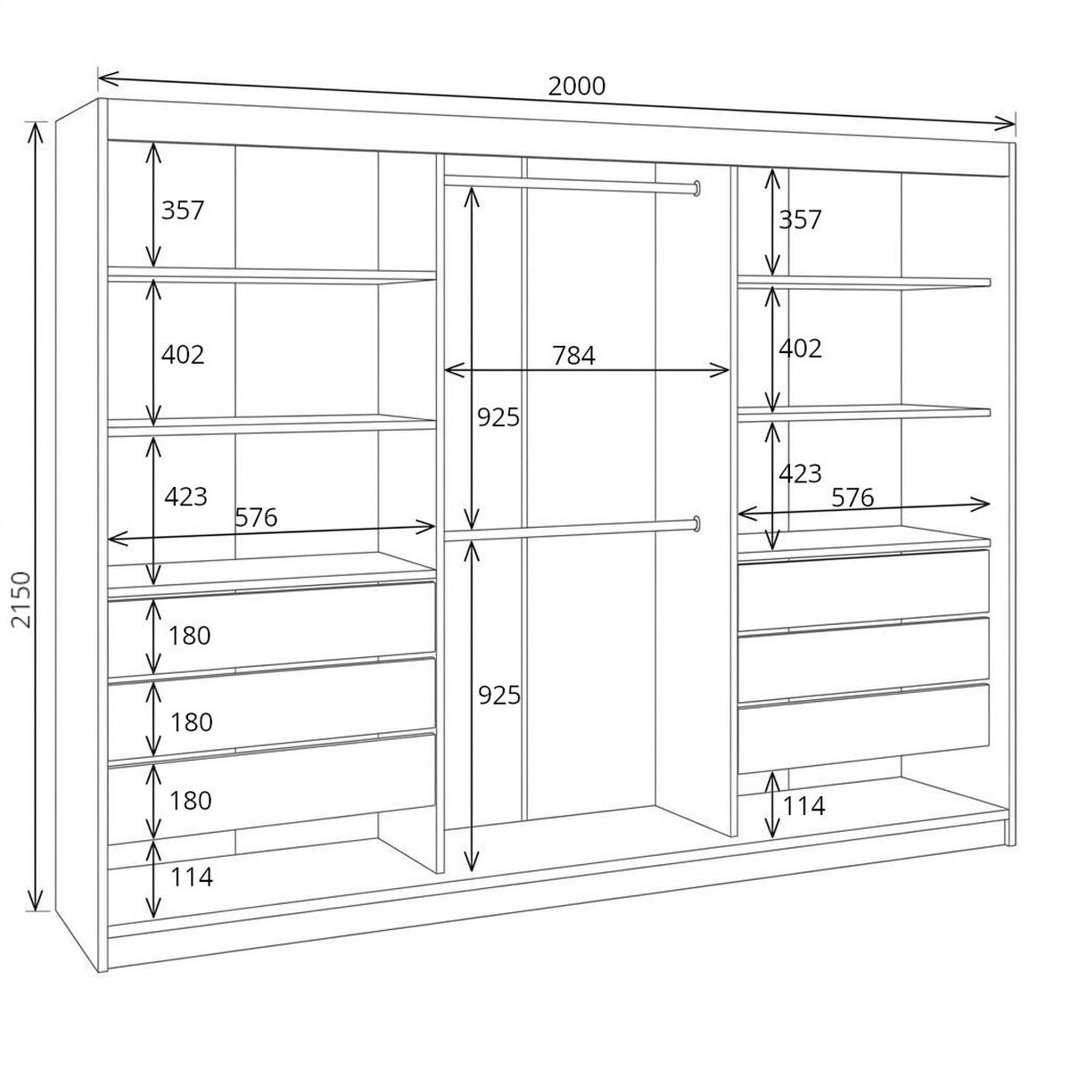 SCHWEBETÜRENSCHRANK BELANO 200 cm. Innenausstattung: Premium Plus - Weiß/Braun, Holzwerkstoff (200/215/59.5cm) - A&J MöbelLand