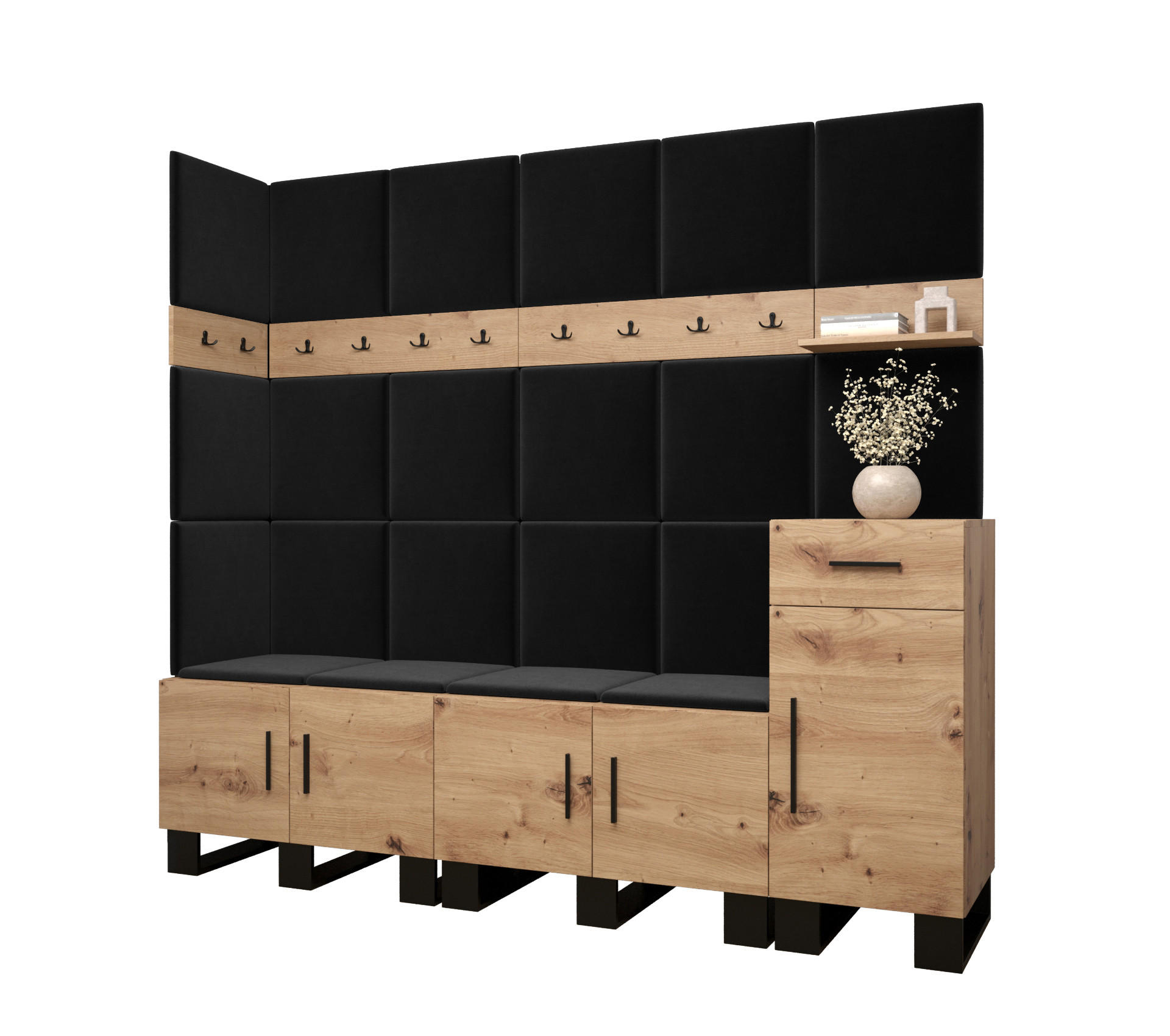 Abiks Möbel Garderoben-Set Eiche Artisan, Dunkelgrau 210x196x45.6 cm