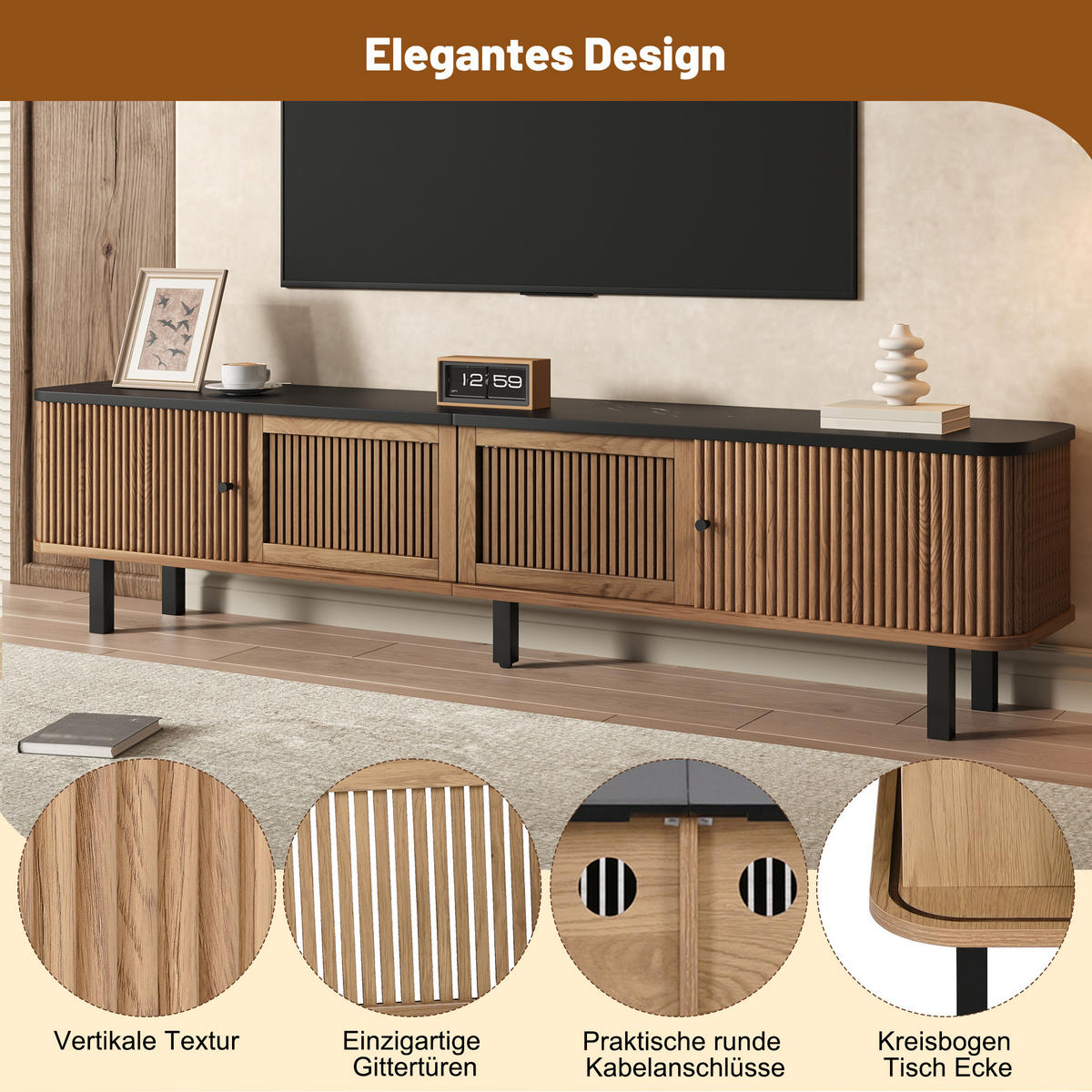TV-SCHRANK 190cm Schiebetüren Gittertüren modern Stauraum - Eichefarben, Holzwerkstoff (35/45/190cm) - FLIEKS
