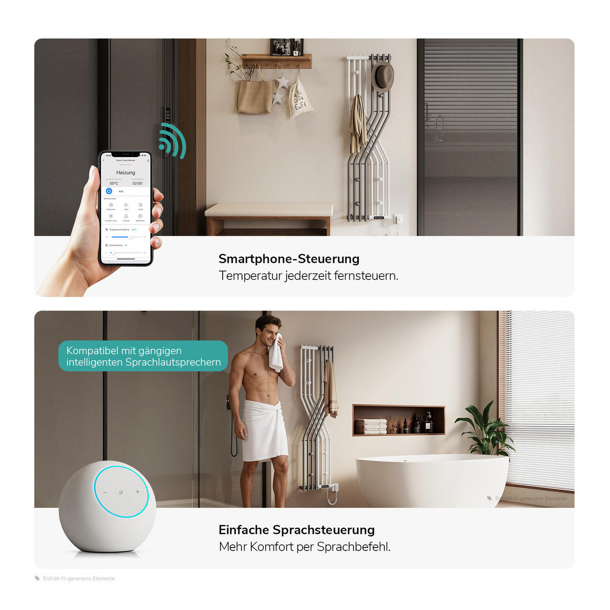 HEIZKÖRPER Elektrisch Thermostat & App-Steuerung Anthrazit-Weiß 140/37,5 cm - Anthrazit/Weiß, Metall (37.5/140/15.7cm) - EMKE