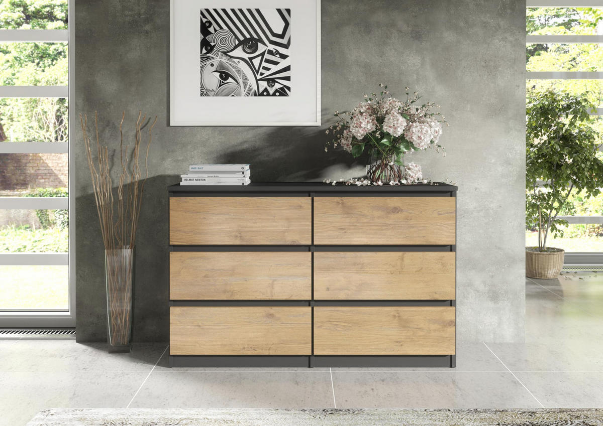 KOMMODE 120 Anthracite & Lancelot 120x78,5x39 cm - Anthrazit/Eschefarben, Holzwerkstoff (120/78.5/39cm) - Mobelsta