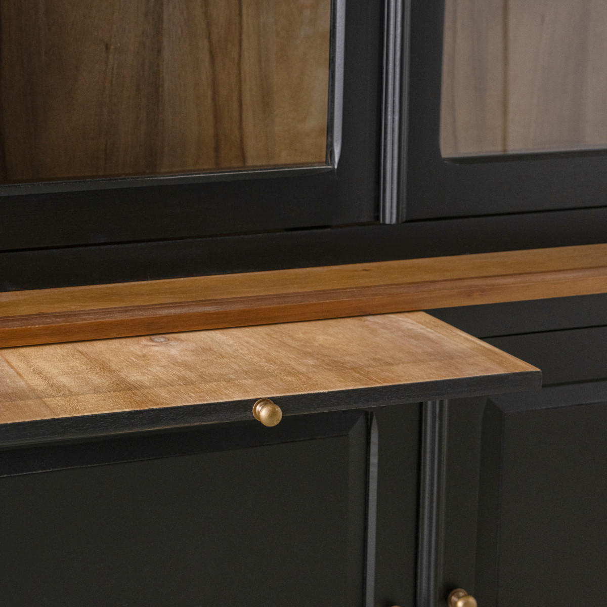 VITRINE aus massiver Akazie 206/239/50 cm - Schwarz, Naturmaterialen (50/239/54cm) - Signature