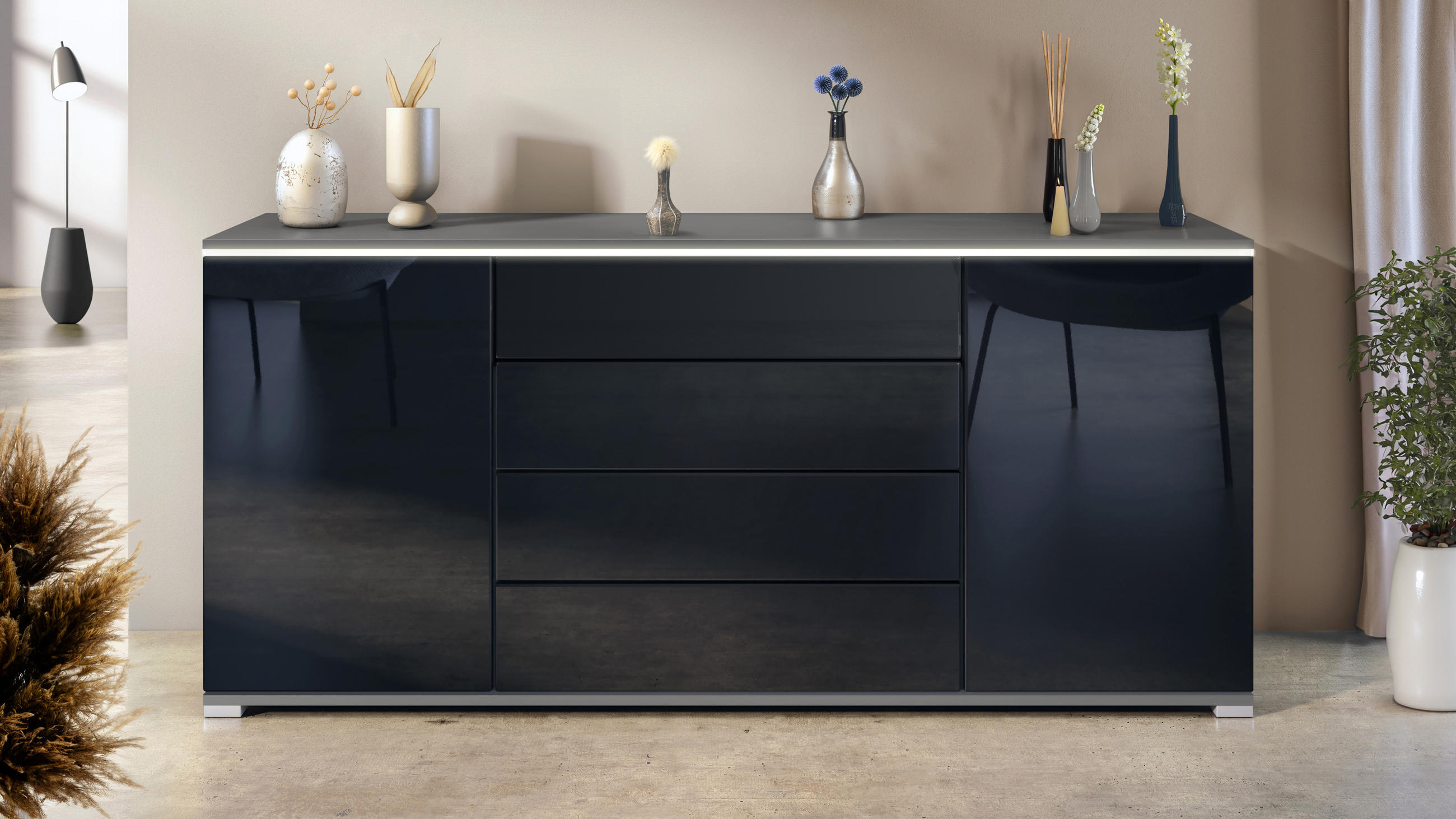 SIDEBOARD Faro Schwarz Hochglanz - Schwarz Hochglanz, Holzwerkstoff (166.5/75.5/35cm) - Vladon