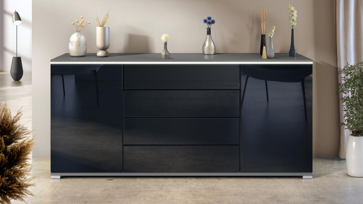 SIDEBOARD Faro Schwarz Hochglanz - Schwarz Hochglanz, Holzwerkstoff (166.5/75.5/35cm) - Vladon