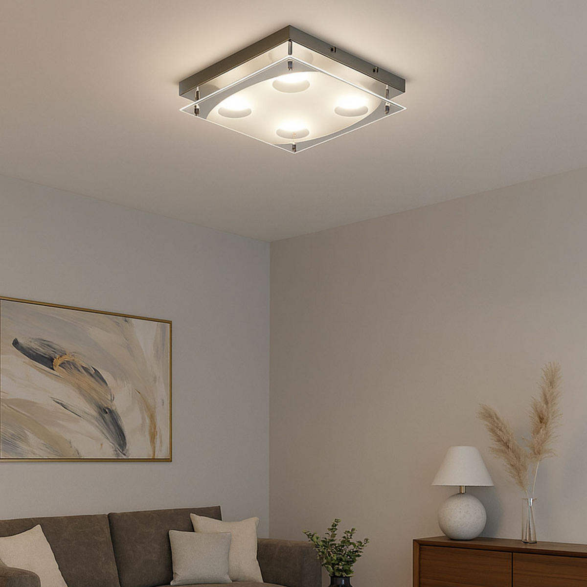 LED DECKENLEUCHTE Stahl Silber - Silberfarben, Glas (26/26/7.5cm) - Esto