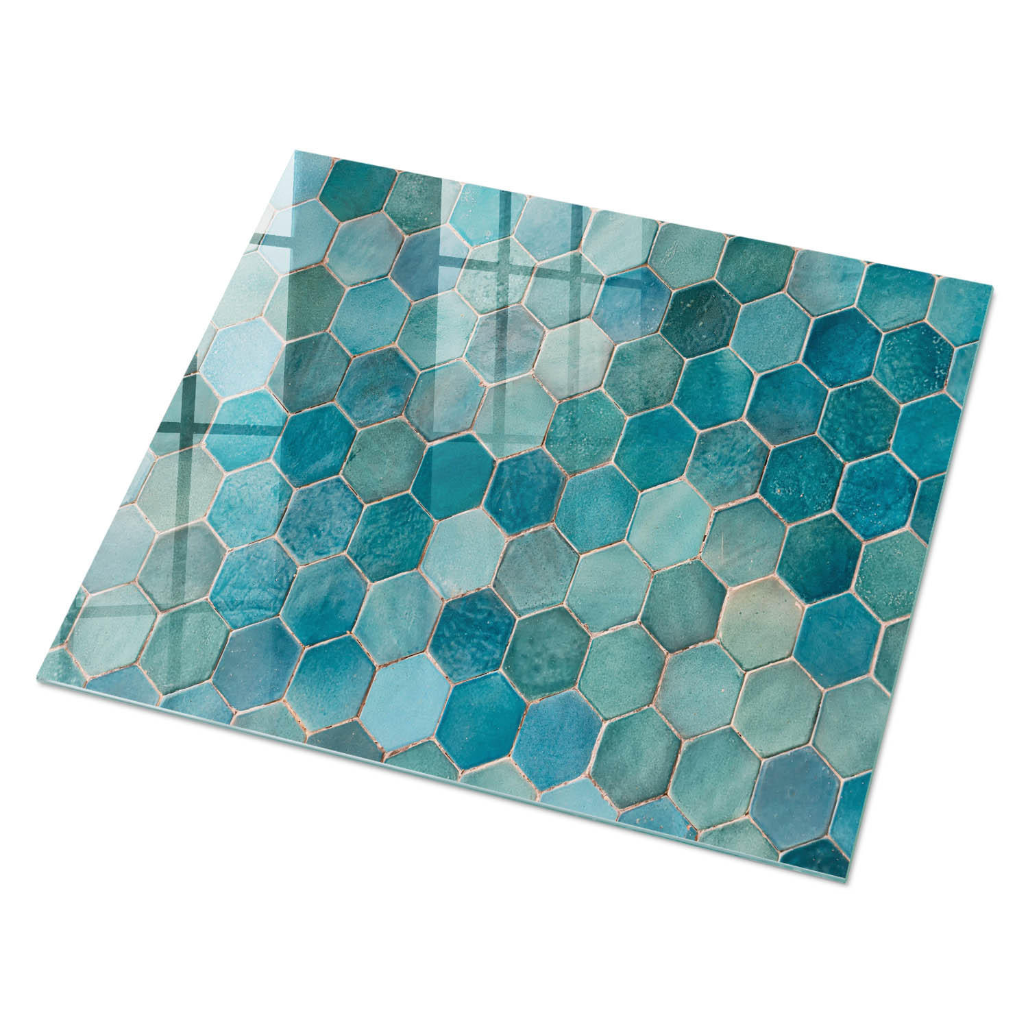 GLASPLATTE 80x60 cm – Türkisfarbene Fliesen - Braun, Glas (0.4/80/60cm) - ArtPrintCave