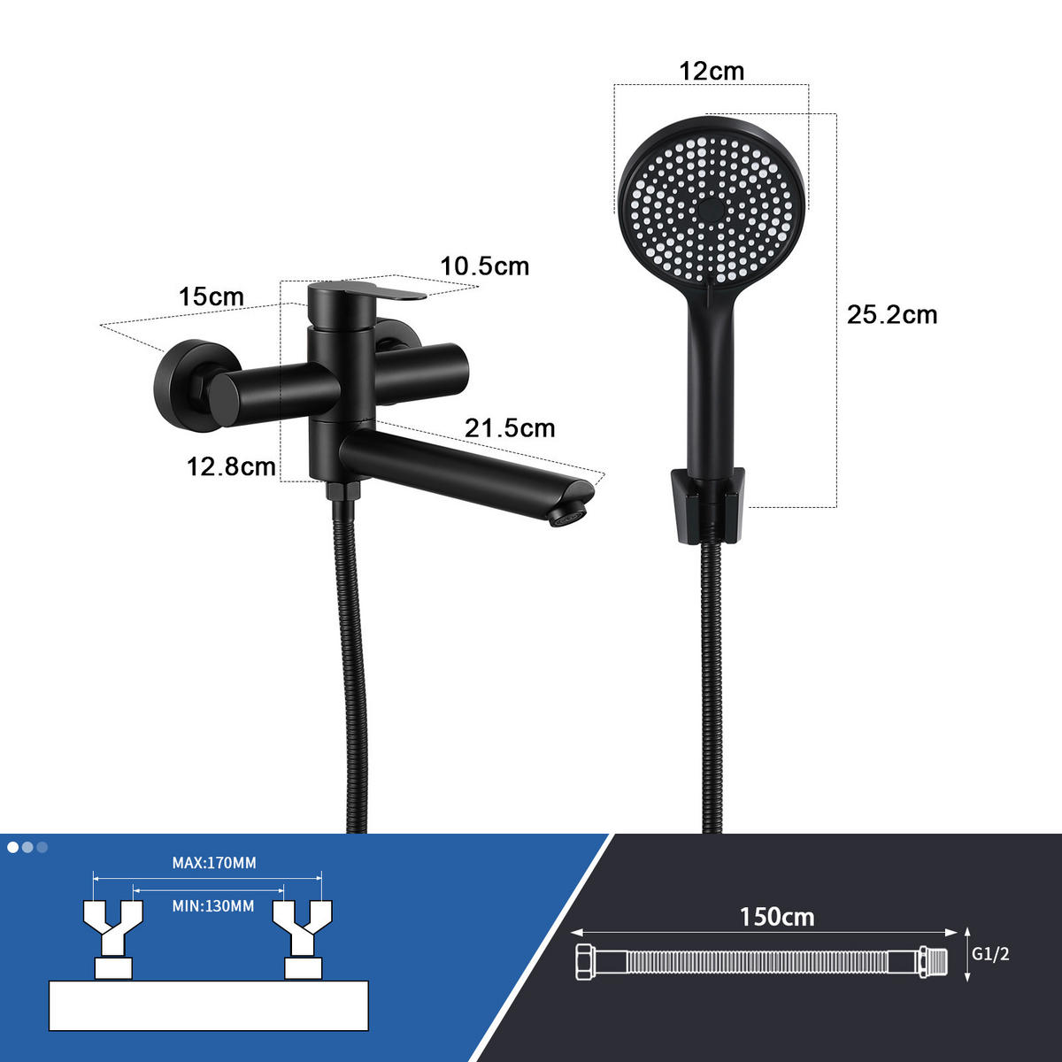 BRAUSESET Wellis 15/12.8/21.5 cm - Schwarz, Metall (15/12.8/21.5cm) - ZMH