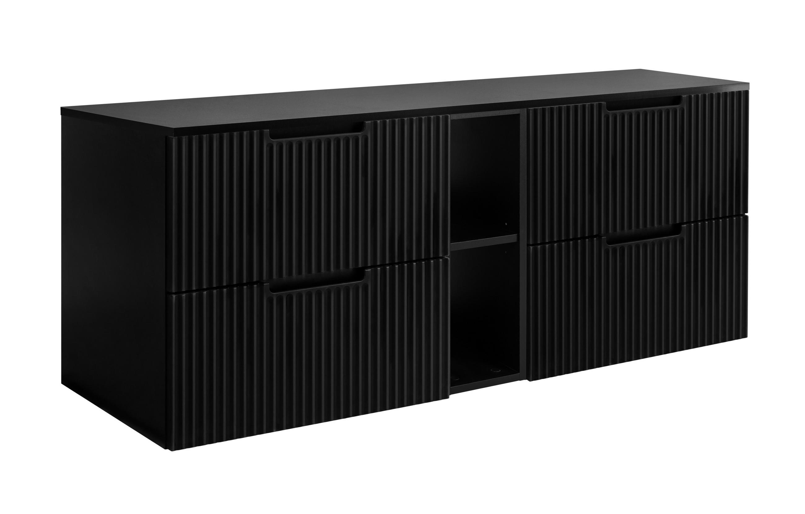 BADEZIMMERSCHRANK : schwarz, 140 (2 x 60 + 20) x 58,6 x 46 cm - Schwarz, Holzwerkstoff (140/58.6/46cm) - 3XE LIVING
