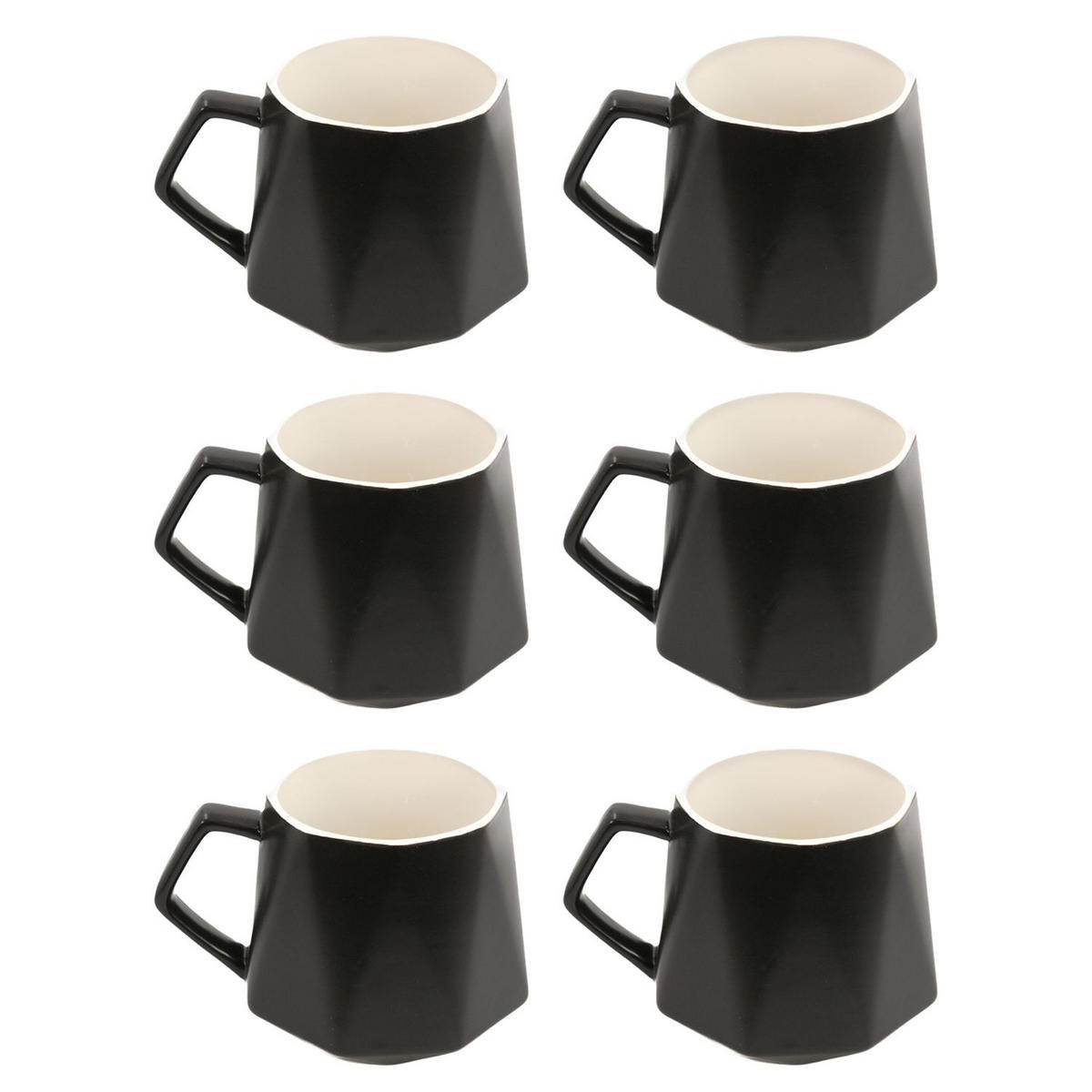 TEETASSE in Feinschliff Optik 350 ml (6-tlg.) - Schwarz, Keramik (0.35L) - Intirilife