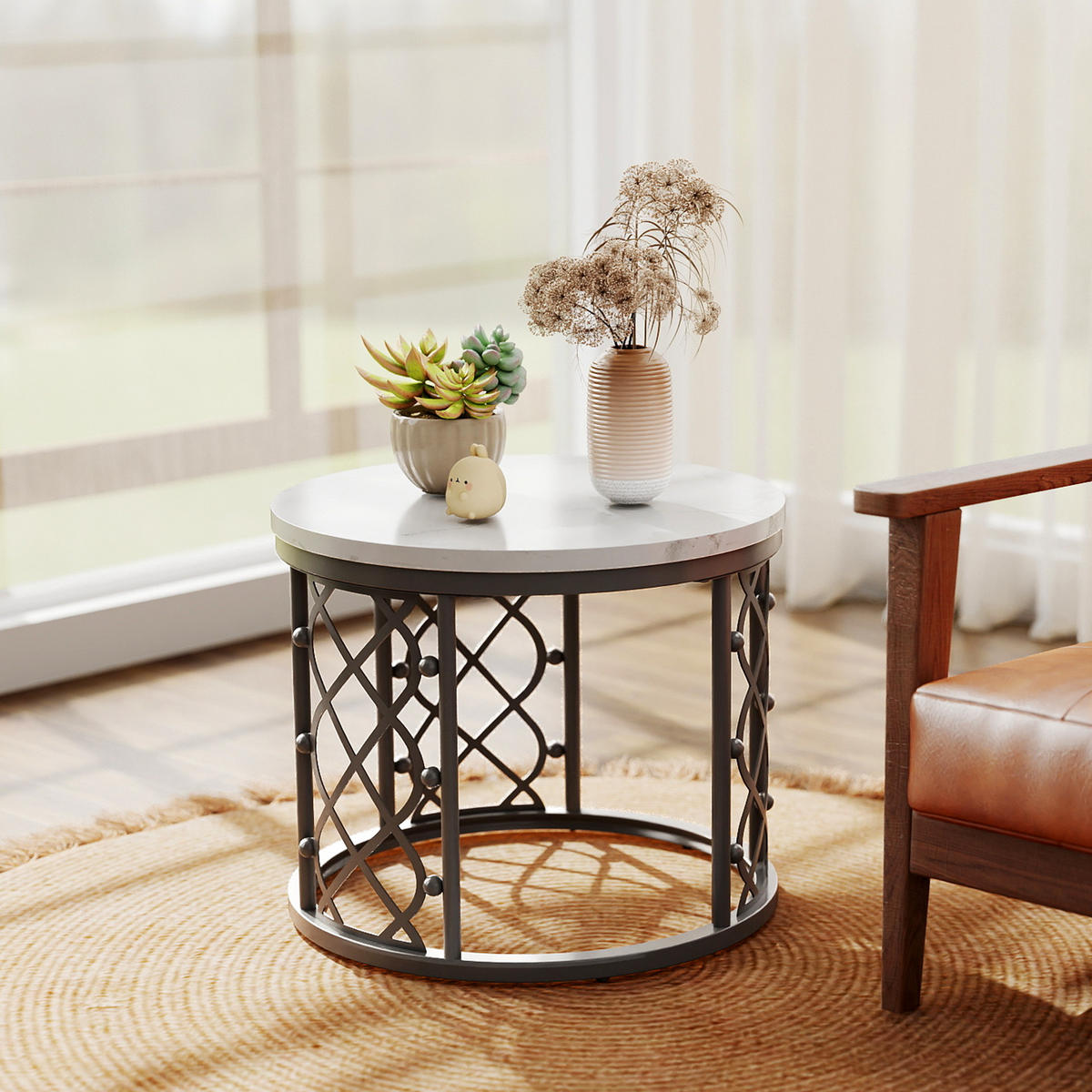 COUCHTISCH 2-teiliges Set 70/70/45 cm und 45/45/37 cm Weiß und Schwarz Stapelbar mit Stahlrahmen - Weiß, Holzwerkstoff (70/70/45cm) - OKWISH