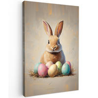 LEINWANDBILD Osterhase - Pastell - Eier Deko Groß 90x140 cm - Beige, Textil (90/140cm) - MuchoWow