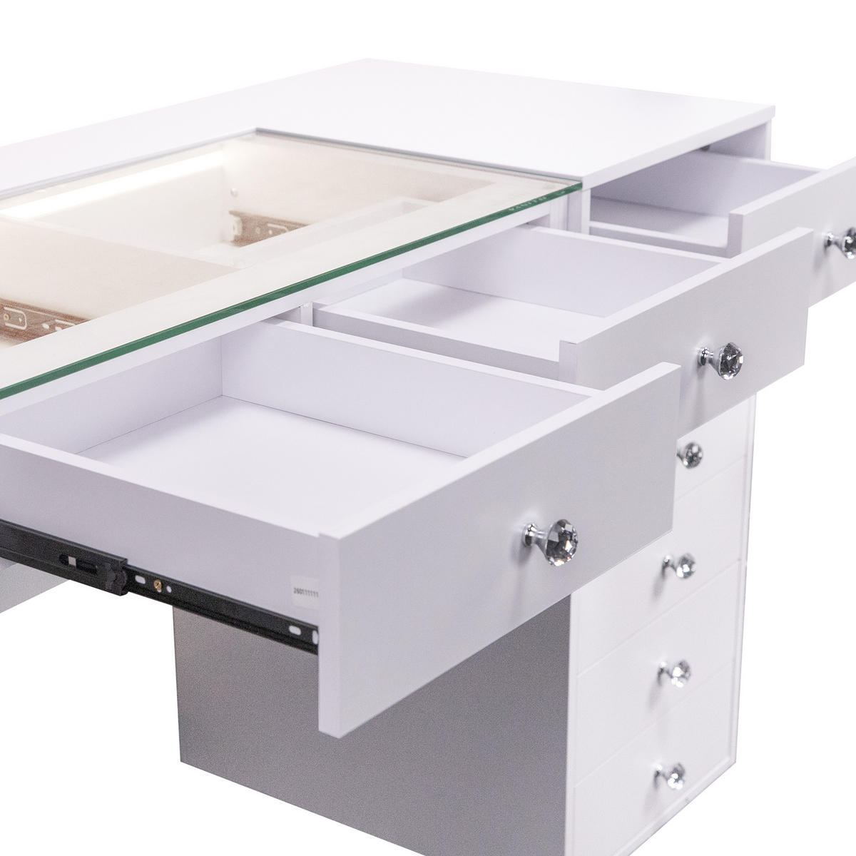 SCHMINKTISCH mit 8 Schubladen 120/55/81 CM und LED Beleuchtung Schminkspiegel Lichtleiste weiß 80/58 cm - Weiß, Holz (55/81/120cm) - VANITII