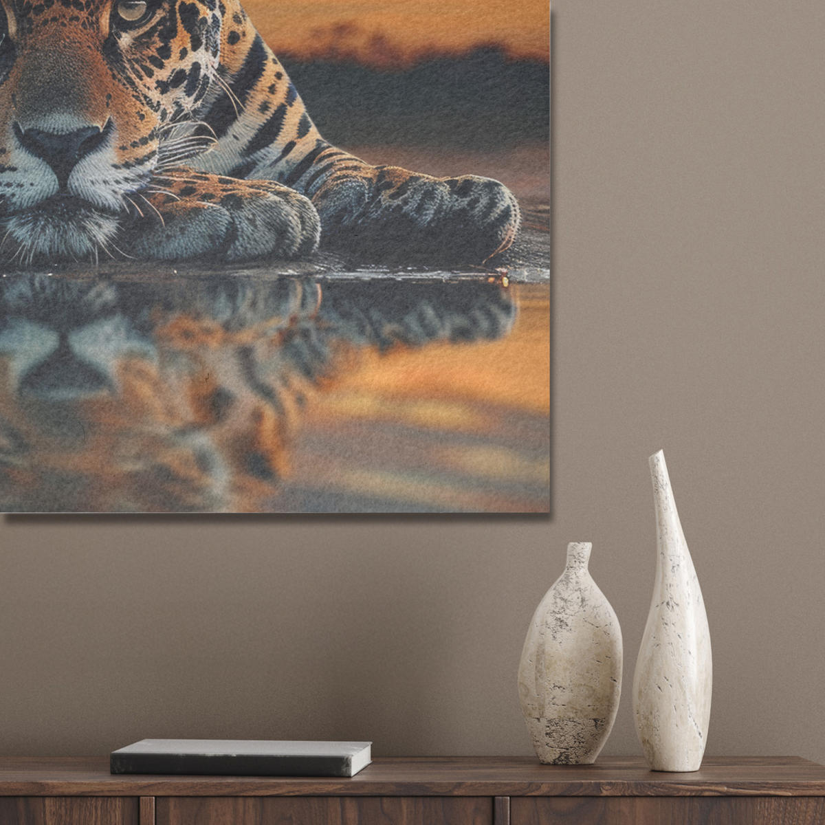 AKUSTIKPANEEL Natur - Leopard - Tier - Sonnenuntergang - Modern 80x60 cm - Orange, Textil (80/0.9/60cm) - MuchoWow