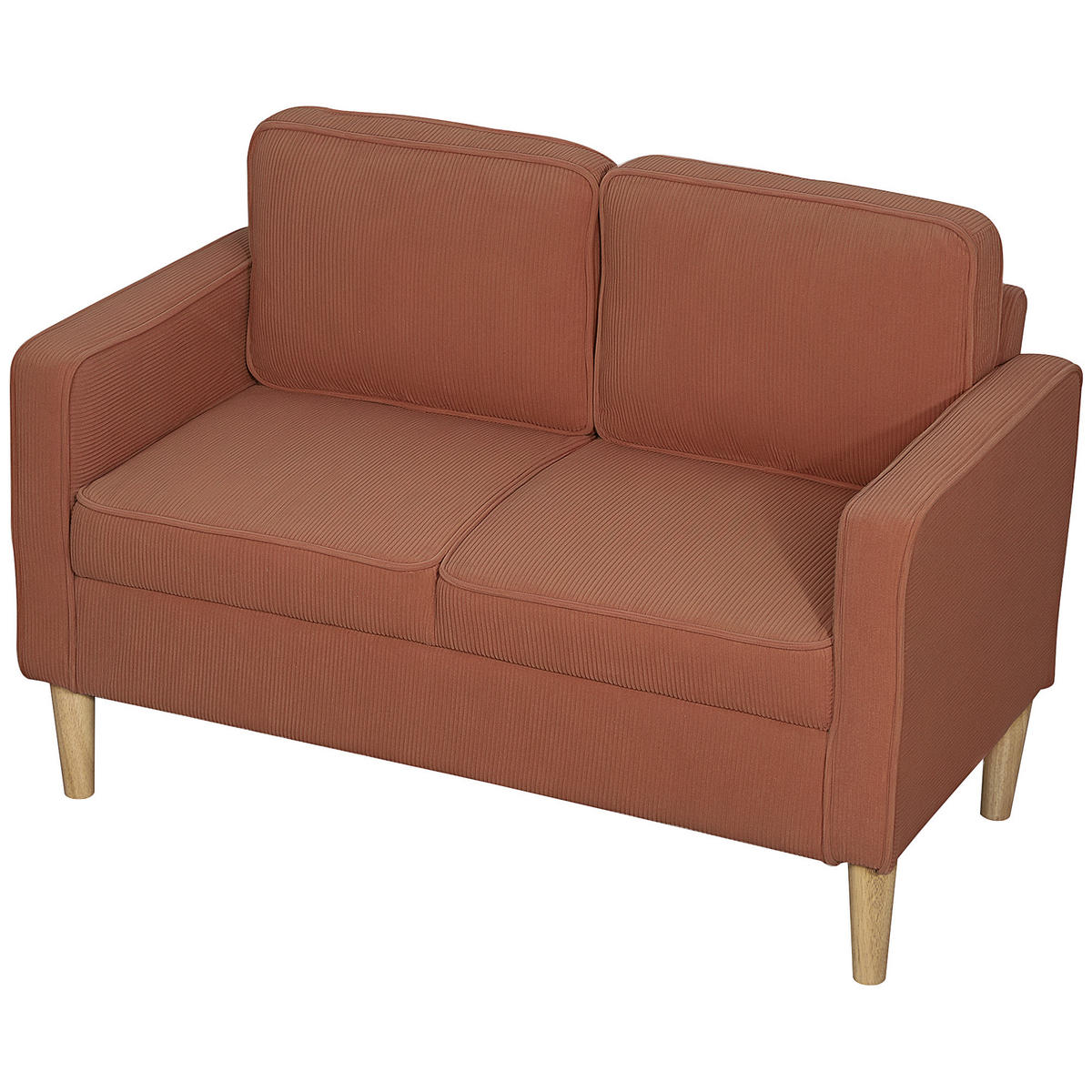 ZWEISITZER-SOFA DE-06479 solide Holzbeine, Cordbezug Orange - Orange, Holz/Textil (117/79/63cm) - ComfortXL