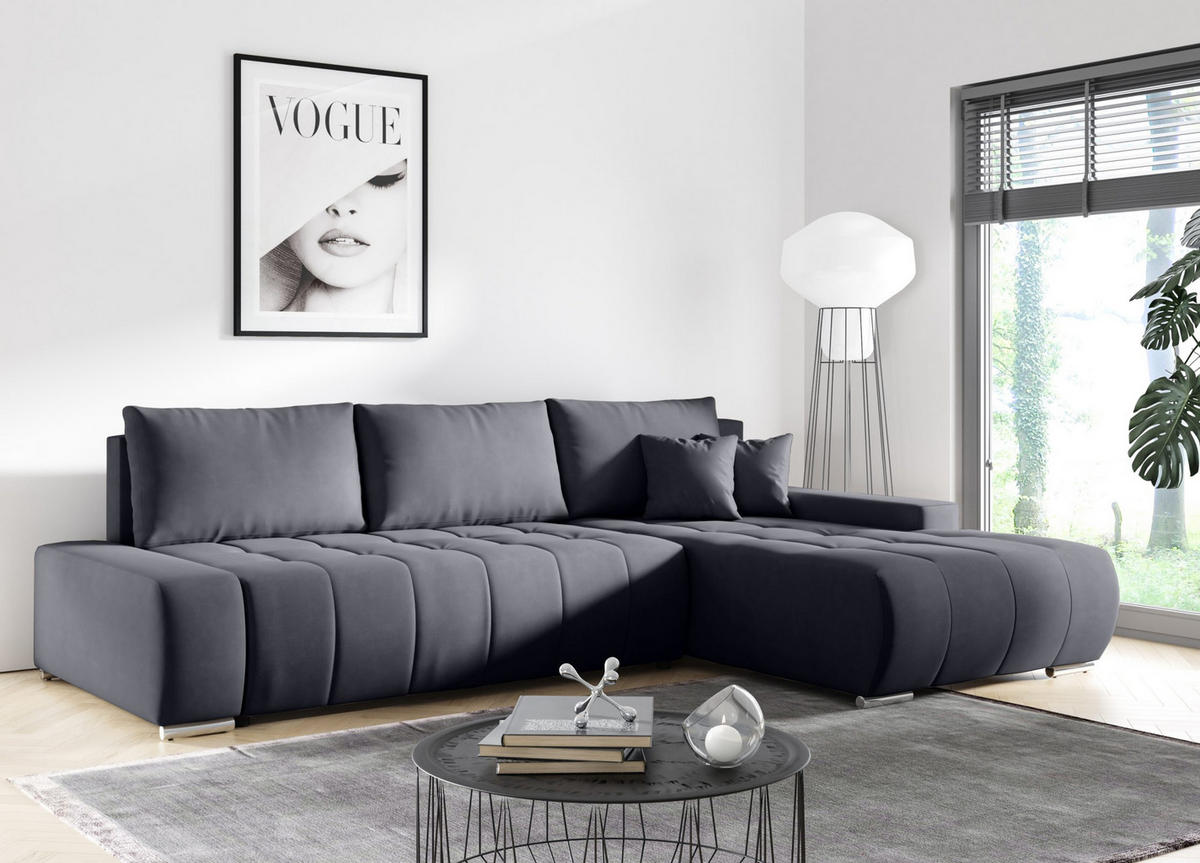 ECKSOFA mit Schlaffunktion Dhaka L Dunkelgrau - Graphitfarben, Textil (185/265cm) - Fedve