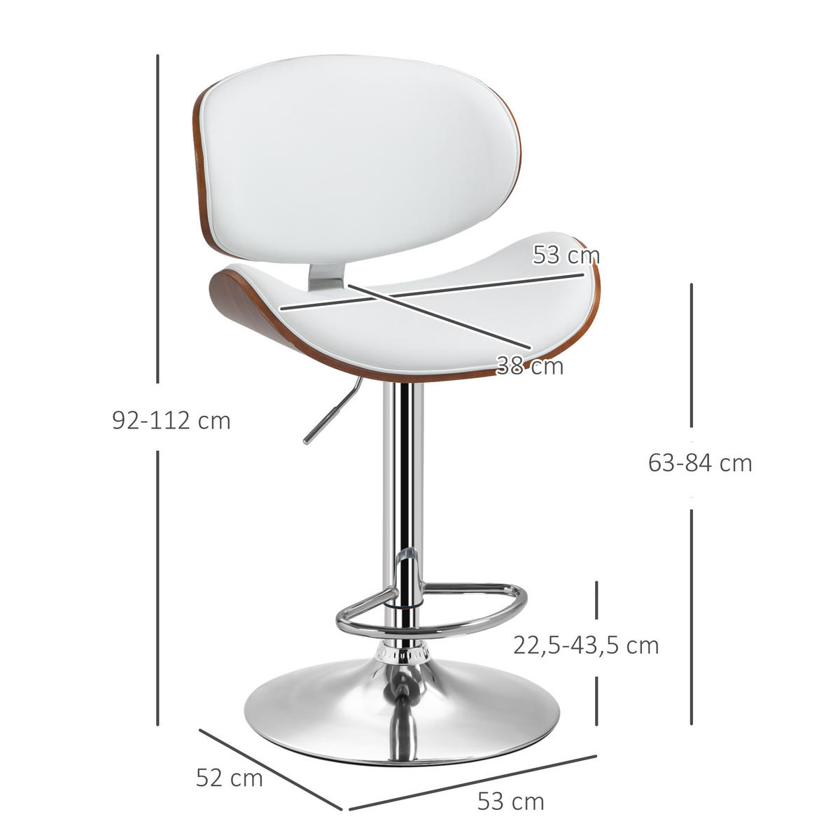 BARHOCKER 2er-Set DE-14731 höhenverstellbar & schwenkbar Weiß - Weiß, Metall (52/112/53cm) - ComfortXL