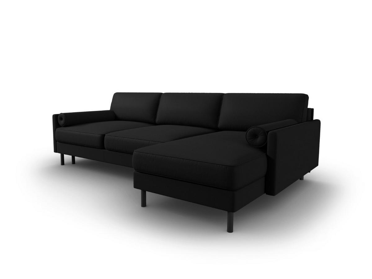 AUSKLAPPBARES-ECKSOFA rechts mit Container Scott aus strukturiertem Stoff schwarz 5 Sitzplätze - Schwarz, Textil (142/212cm) - Micadoni