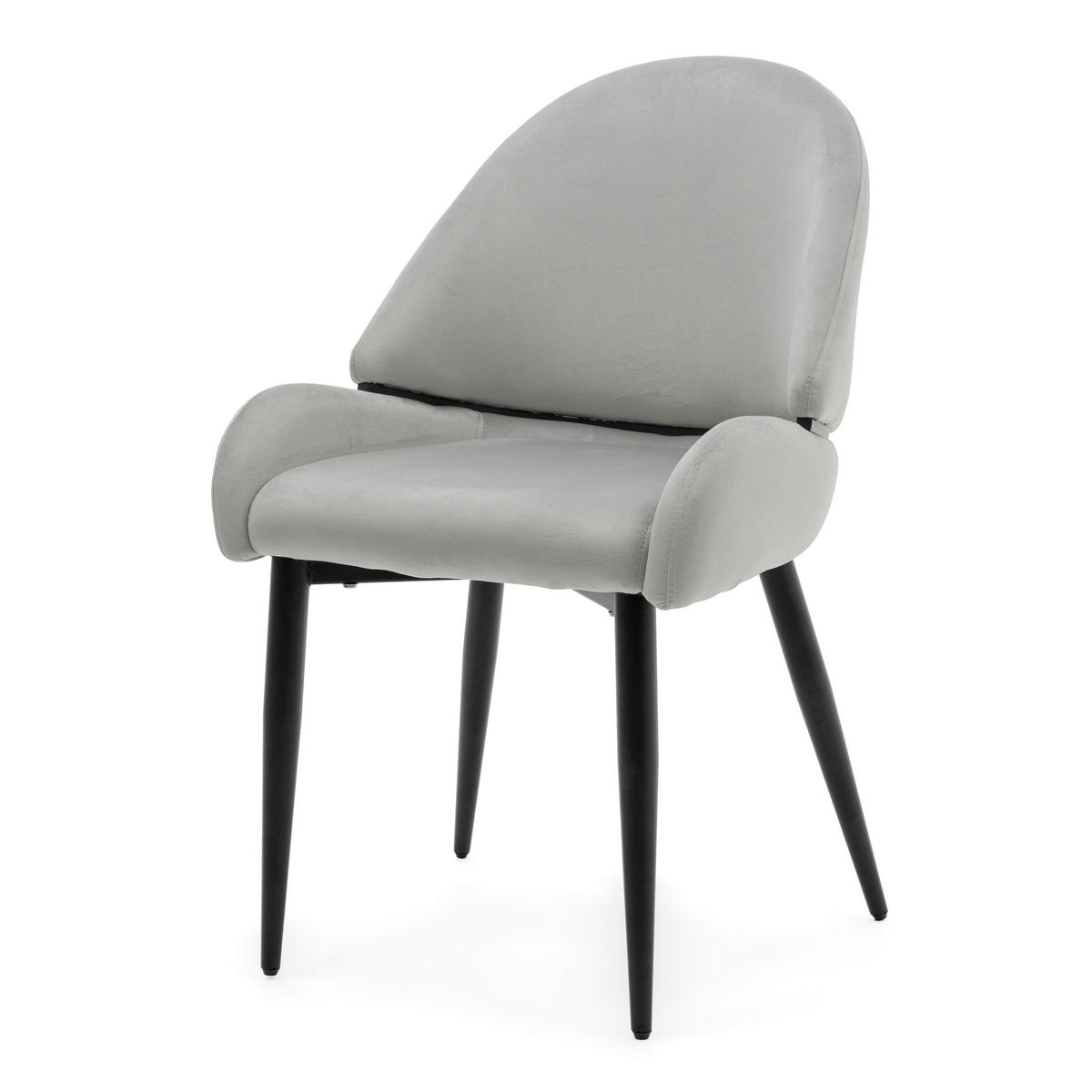 STUHL BERGAMO gepolsterter mit Steppung - hellgrau - Samt Velour - Hellgrau/Schwarz, Textil/Metall (56/91/61cm) - NEW HOME