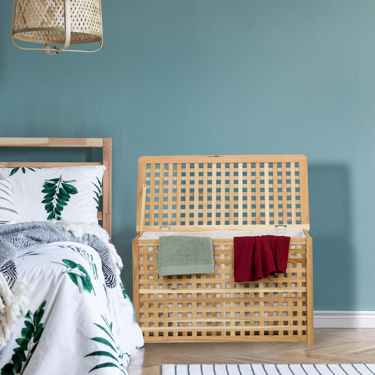 WÄSCHETRUHE - Hellbraun, Holz/Textil (78/47/48cm) - Relaxdays