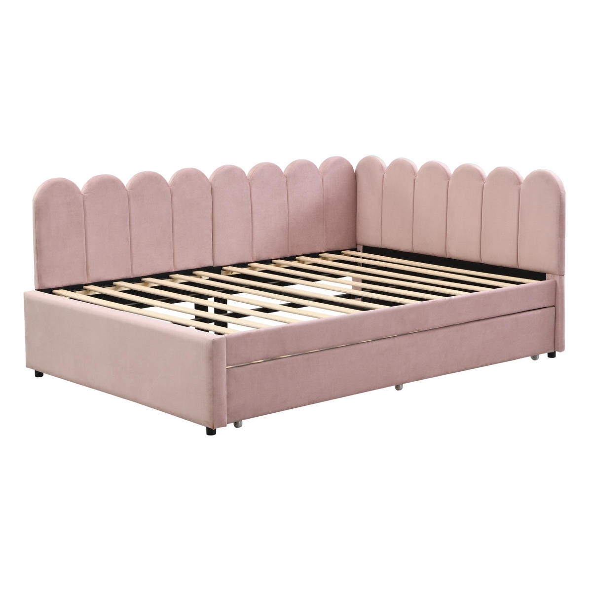 MULTIFUNKTIONSBETT mit Ausziehbett und blütenblattförmiger Rückenlehne Rosa 140/205/90 cm - Rosa, Leder (140/200cm) - OKWISH