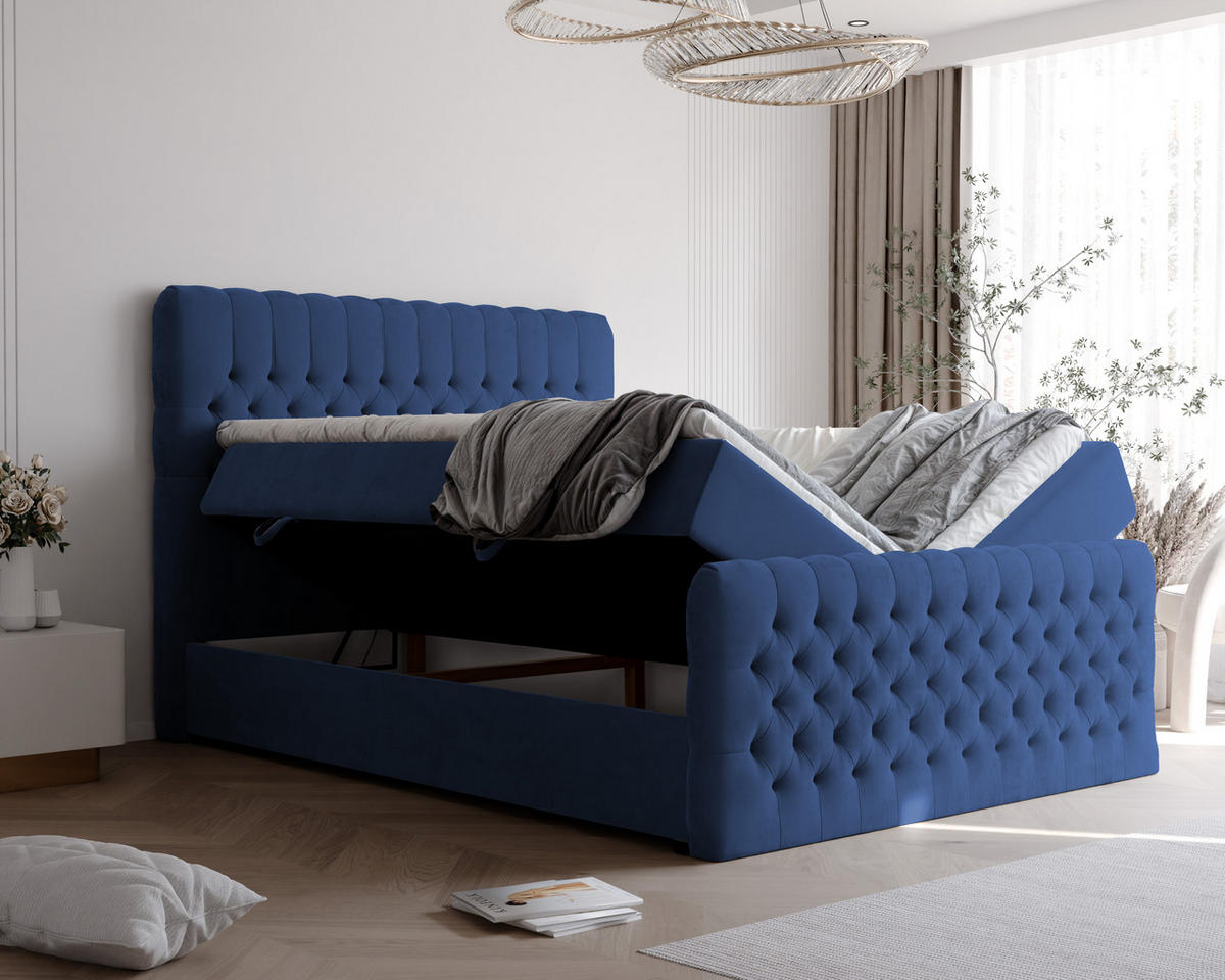 BOXBETT ALBA PLUS 120/200 cm mit Matratze und Topper, Marineblau - Dunkelblau, Textil (120/200cm) - Idohome