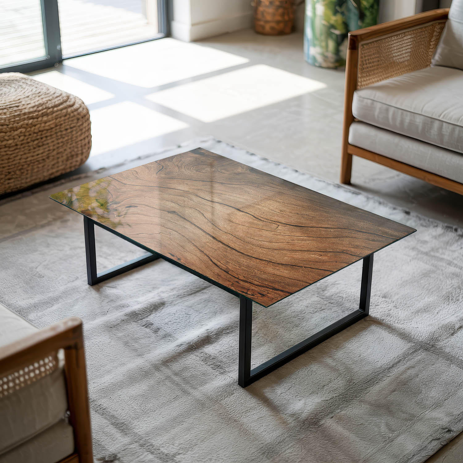 TISCHPLATTE 80x60 cm Naturholz Dekor - Braun, Glas (80/60/0.4cm) - TULUP