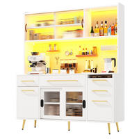 HIGHBOARD Weiß 145×39×171 cm mit LED-Beleuchtung, Glastür und Lochwand aus Holzwerkstoff und Glas - Weiß, Holzwerkstoff (145/171/39cm) - Luhomfu