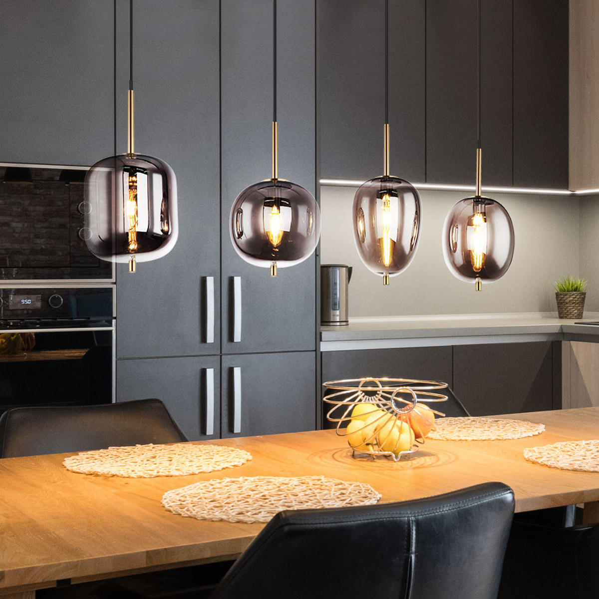 HÄNGELEUCHTE BLACKY I Metall Grau - Grau, Glas (110/18.5/120cm) - Globo Lighting