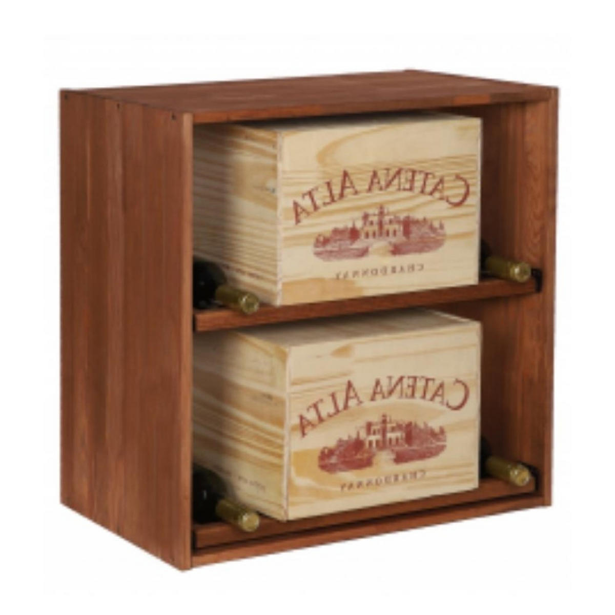 WEINREGAL Vincellar Mod 60x60x30 cm Modul Für 12 Flaschen Oder Weinkisten mit Ausziehbaren Ebenen Massives Kiefernholz Braun Geölt - Braun, Holz (60/60/30cm) - PROREGAL