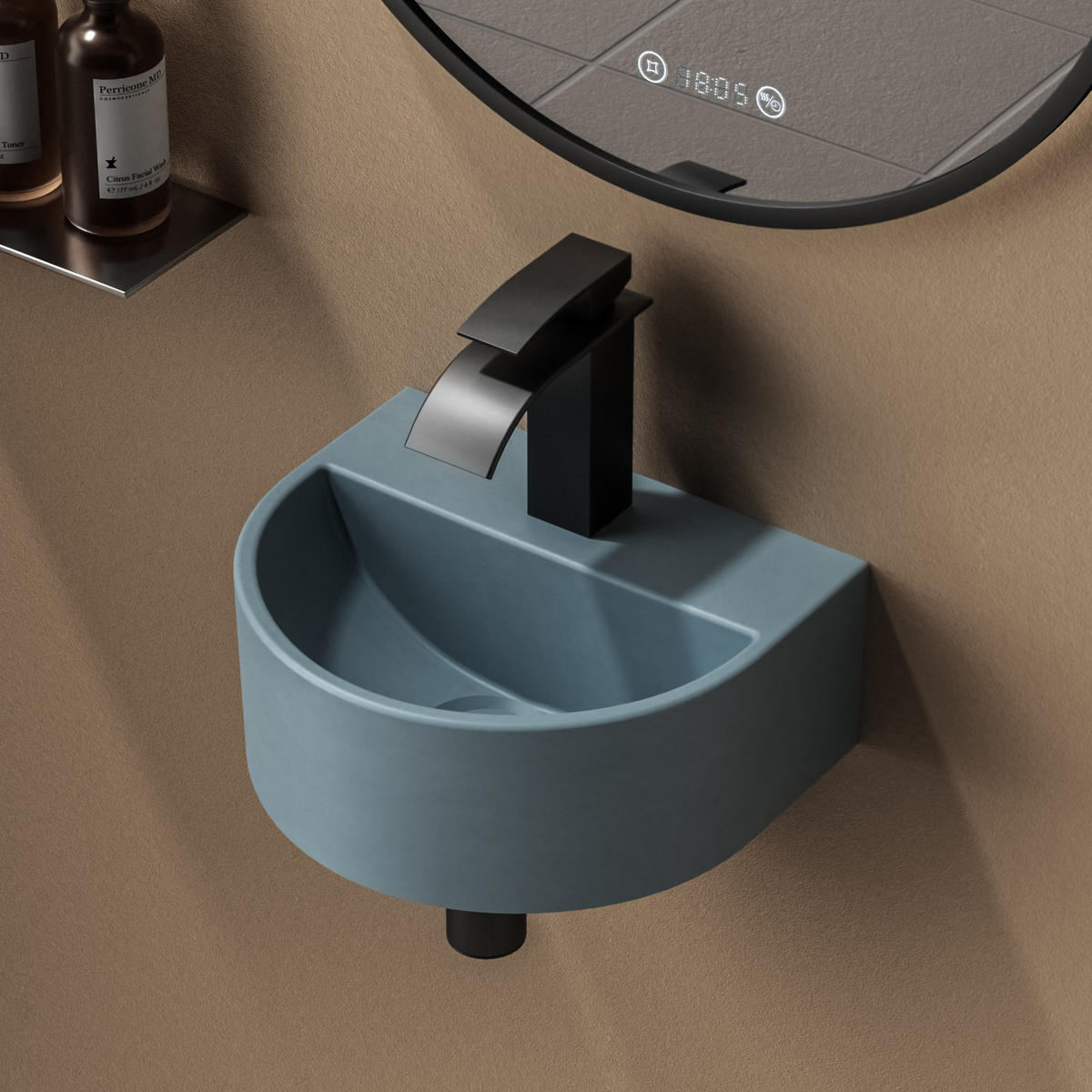 WASCHBECKEN U-förmig Wandmontage Matt Hellgrau-Blau 30,3 / 25,5 / 12 cm - Blau, Keramik (25.5/12/30.3cm) - EMKE