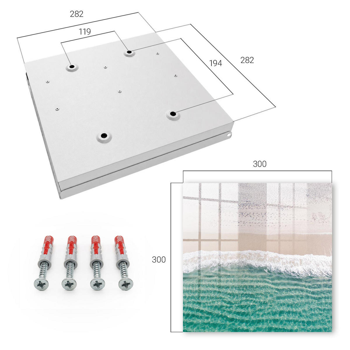 SCHLÜSSELBOX Weiß 30x30 cm – Türöffnung nach rechts - Sommerstrand - Weiß, Metall (30/30/5cm) - TULUP