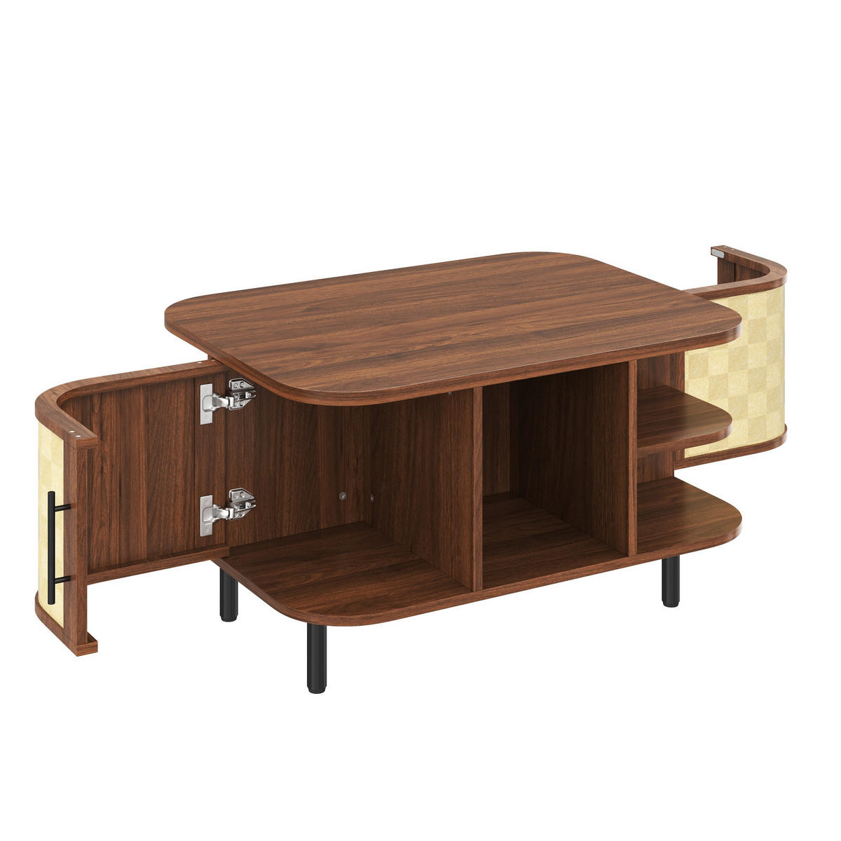 COUCHTISCH DE-37082 geschwungene Form mit Geflechtstruktur Nussbaum - Walnussfarben, Holzwerkstoff (80/60/47cm) - ComfortXL
